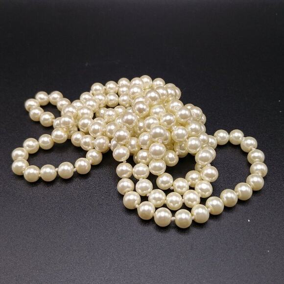 Vintage Glass Pearl Necklace, 54 In, Wedding Necklace, No Clasp, Hand Knotted - Picture 1 of 8